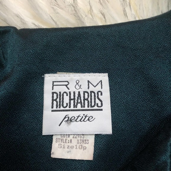 Vintage R&M Richards Petite Dark Green Long Sleeve Velour Holiday Cardigan - Picture 2 of 13